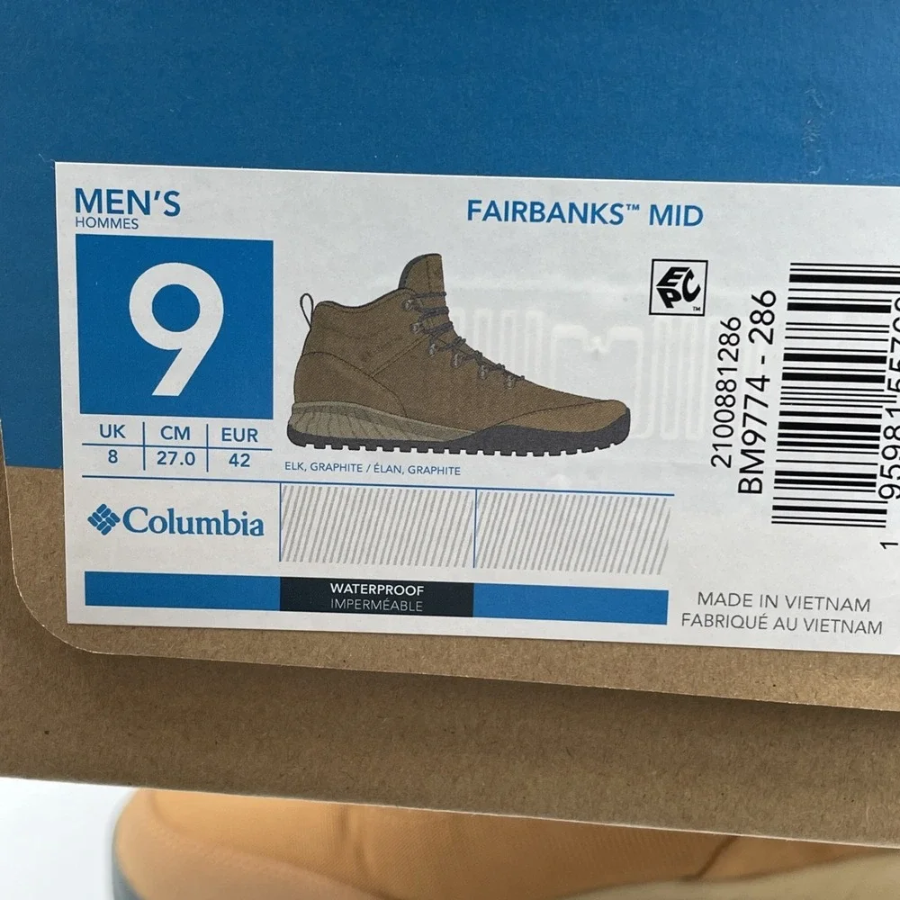 Columbia Men's Sz 9 Fairbanks Mid Omni-Heat Boot Elk Rusty Tan Waterproof NEW